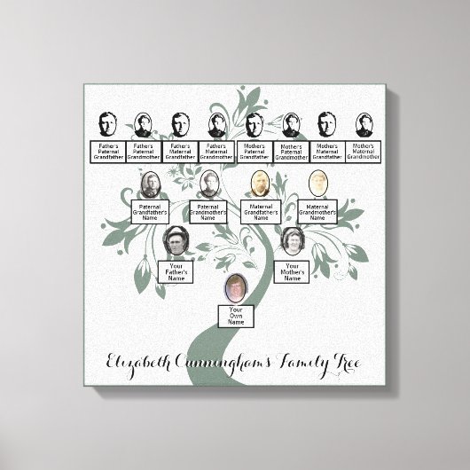 シルエットグリーンフローラツリー4世代フォト キャンバスプリント (正面)