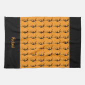 シルエットサッカー、アフリカアートオレンジ キッチンタオル (横)