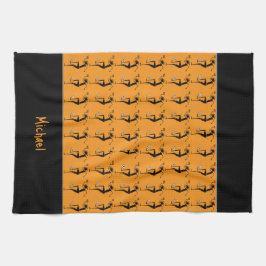 シルエットサッカー、アフリカアートオレンジ キッチンタオル