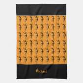 シルエットサッカー、アフリカアートオレンジ キッチンタオル (縦)