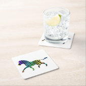 シルエットゼブラブラックとレインボー スクエアペーパーコースター (インサイチュ)