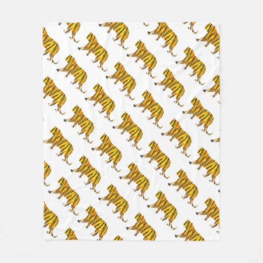 シルエットタイガーブラックとオレンジ フリースブランケット (正面)