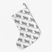 シルエットタイガーブラックとホワイト スモールクリスマスストッキング (裏面 (吊り時))