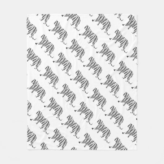 シルエットタイガーブラックとホワイト フリースブランケット (正面)