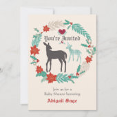 シルエットディアーフォークアートウィンターベビーシャワー 招待状 (正面)
