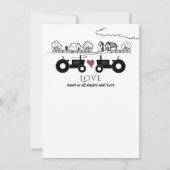 シルエットトラクターとファームブラック – 白結婚色 セーブザデート (裏面)