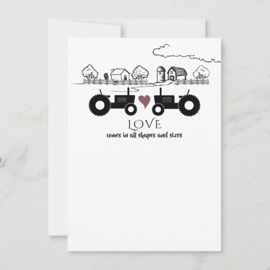 シルエットトラクターとファームブラック – 白結婚色 セーブザデート (裏面)