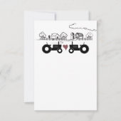 シルエットトラクターとファームブラック – 白結婚色 出欠カード (裏面)