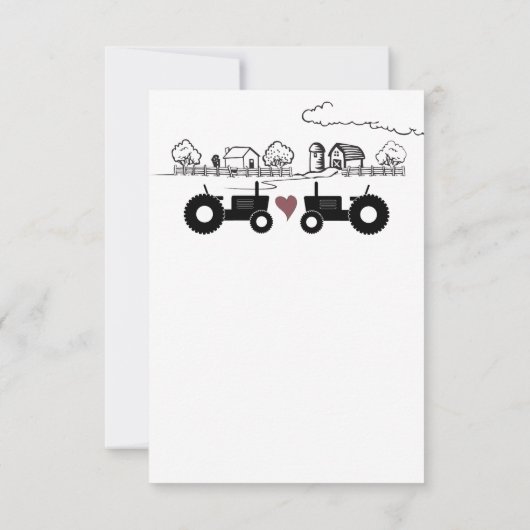 シルエットトラクターとファームブラック – 白結婚色 出欠カード (裏面)