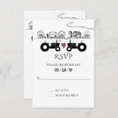 シルエットトラクターとファームブラック – 白結婚色 出欠カード (正面/裏面)