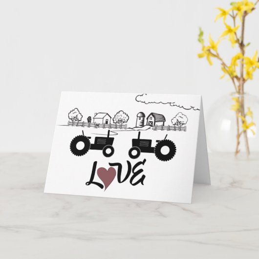シルエットトラクターとファーム 〜 ラブラブカップル カード (黄色い花)