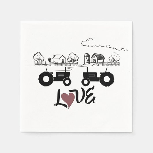 シルエットトラクターカップルin LOVE Farm スタンダードカクテルナプキン (正面)
