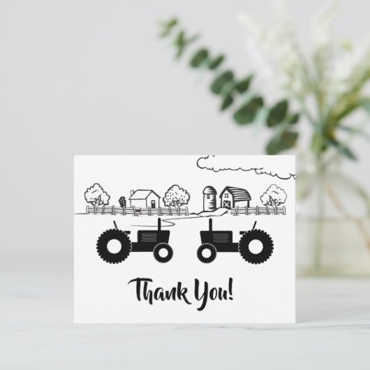 シルエットトラクターズ ファーム ブラック - ホワイト サンクス ポストカード (スタンド正面)