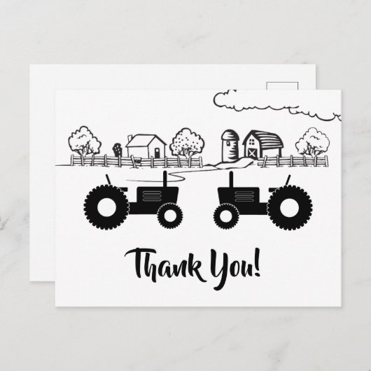 シルエットトラクターズ ファーム ブラック - ホワイト サンクス ポストカード (正面/裏面)
