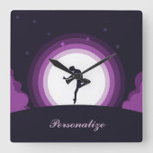 シルエットバレエダンサー、超現実の月をパーソナライズ スクエア壁時計 (正面)