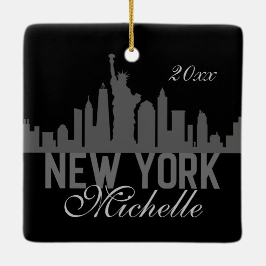 シルエットパーソナライズされたニューヨークスカイラインエクセルシオール セラミックオーナメント (裏面)