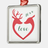 シルエットパーソナライズされたハート鹿カップル恋 メタルオーナメント (左)