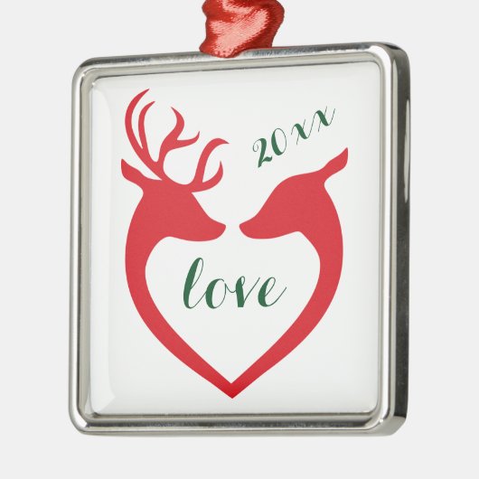 シルエットパーソナライズされたハート鹿カップル恋 メタルオーナメント (左)