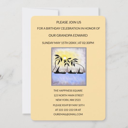 シルエットフルムーンセーリング誕生日招待状 招待状 (正面)