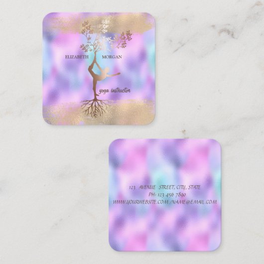 シルエットブラシストロークホログラフィック虹色 スクエア名刺 (正面/裏面)