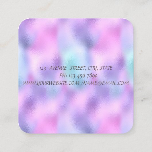 シルエットブラシストロークホログラフィック虹色 スクエア名刺 (裏面)