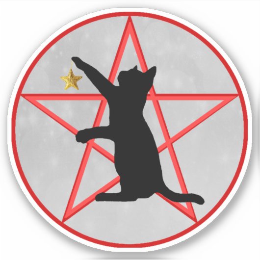 シルエットブラックキャットスパークル金ゴールドスターペンタグラム シール (正面)