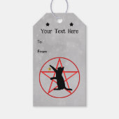 シルエットブラックキャット星付きレッドペンタグラムグレー ギフトタグ (正面)