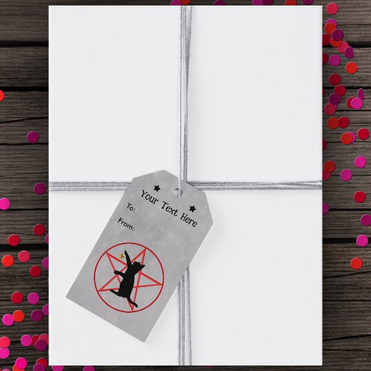 シルエットブラックキャット星付きレッドペンタグラムグレー ギフトタグ