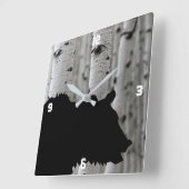 シルエットブラックベア《植物》アスペンツリーウォールクロック スクエア壁時計 (傾斜)