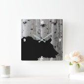 シルエットブラックベア《植物》アスペンツリーウォールクロック スクエア壁時計 (ホーム)