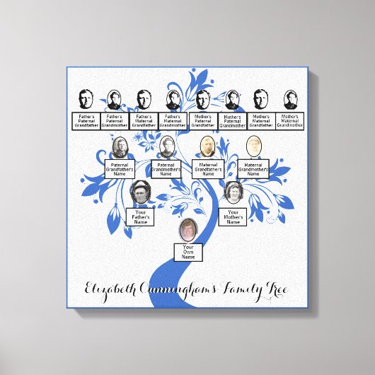 シルエットブルーフローラツリー4世代フォト キャンバスプリント (正面)