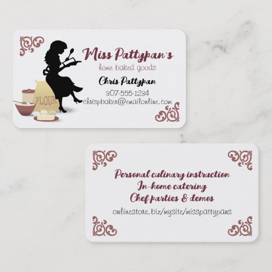 シルエットベーキングベーカリー料理クラスのパティシエ 名刺 (正面/裏面)