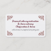 シルエットベーキングベーカリー料理クラスのパティシエ 名刺 (裏面)