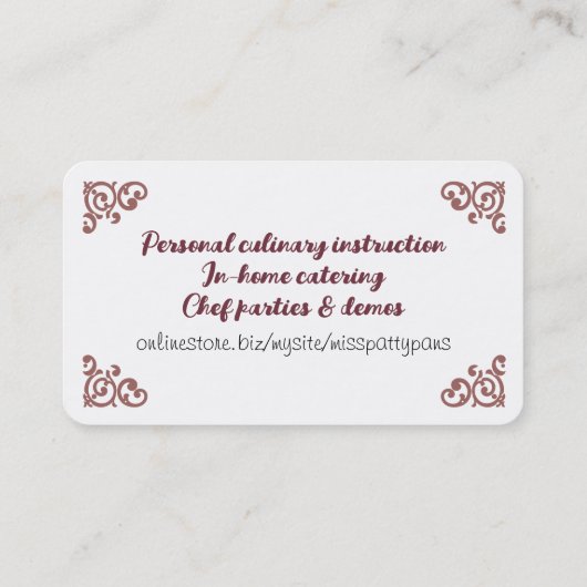 シルエットベーキングベーカリー料理クラスのパティシエ 名刺 (裏面)