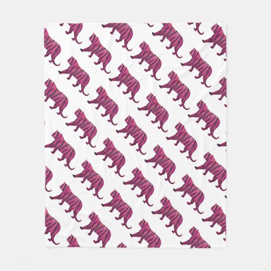 シルエットホットピンクとブラックタイガー フリースブランケット (正面)