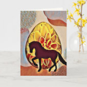 シルエットホースとイースターエッグカラフルイースター カード (黄色い花)