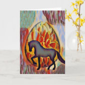 シルエットホースとイースターエッグカラフルイースター カード (黄色い花)