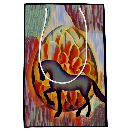 シルエットホースとイースターエッグカラフルイースター ミディアムペーパーバッグ (正面)