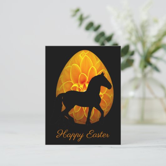 シルエットホース及びフラワーエッグハッピーイースター ポストカード (スタンド正面)