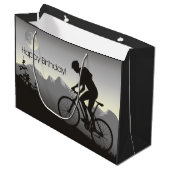 シルエットマウンテンバイクアンドフルムーン誕生日 ラージペーパーバッグ (正面アングル)