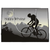 シルエットマウンテンバイクアンドフルムーン誕生日 ラージペーパーバッグ (裏面)