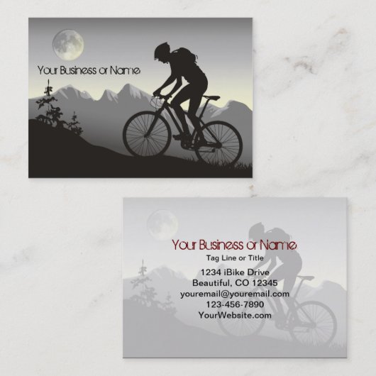 シルエットマウンテンバイク山と満月 名刺 (正面/裏面)