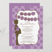 シルエットマムベビーシャワーガールパープルブラウン 招待状 (正面/裏面)