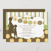 シルエットマムベビーシャワーベビー緑黄色茶 招待状 (正面/裏面)