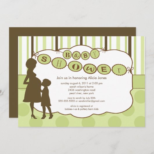 シルエットマムベビーシャ男女兼用ワー緑 招待状 (正面/裏面)