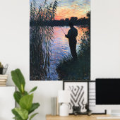 シルエットマン魚釣りアットサンセット – 印象派 ポスター (ホームオフィス)