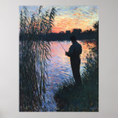 シルエットマン魚釣りアットサンセット – 印象派 ポスター (正面)