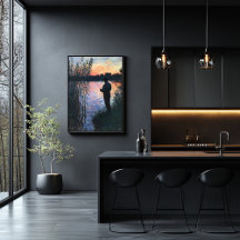 シルエットマン魚釣りアットサンセット – 印象派