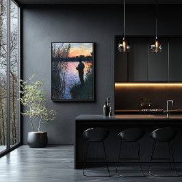 シルエットマン魚釣りアットサンセット – 印象派 ポスター