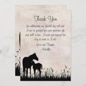 シルエットマーレとフォアホース馬ベビーシャワーフラット サンキューカード (正面/裏面)